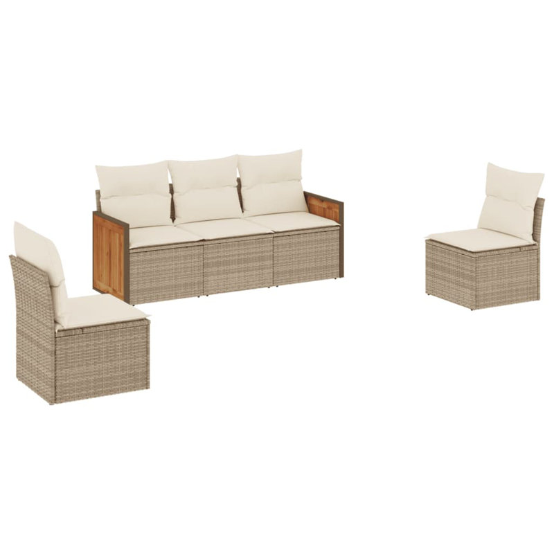 Ensemble de canapé de jardin Vidaxl en rotin PE beige, 5 places en acier thermolaqué