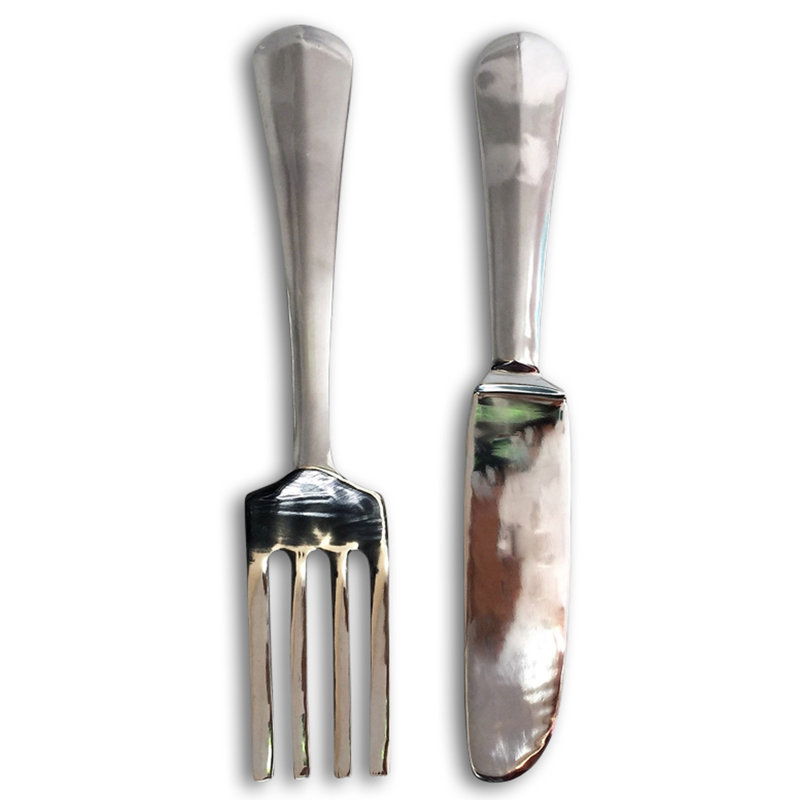 2 PIece Knife and Fork Wall Sculpture, 23.25", Silver