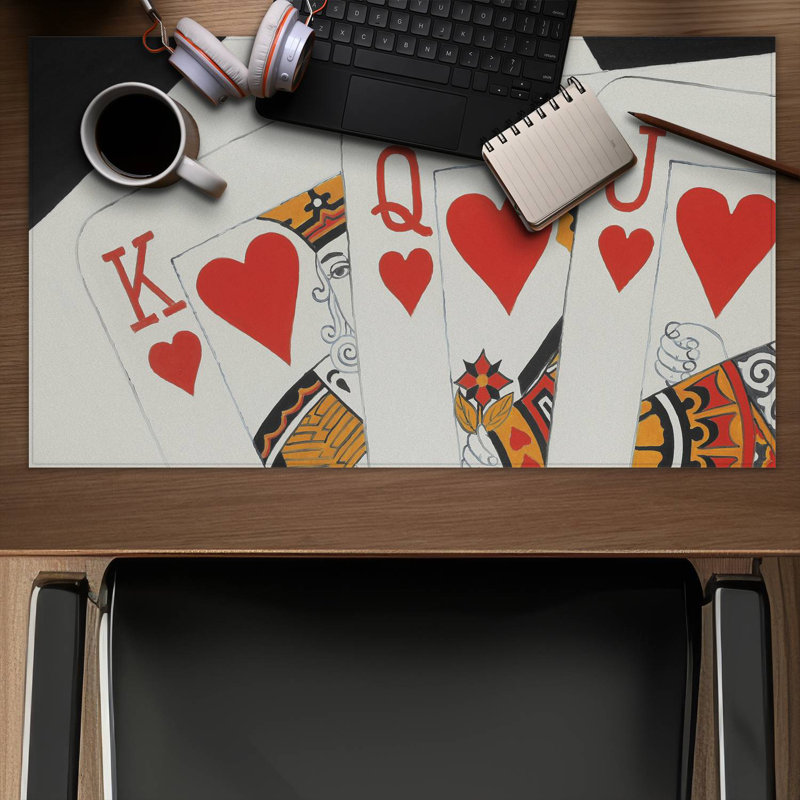 Heart royal flush closeup - 14.00"x24.25" Desk mat