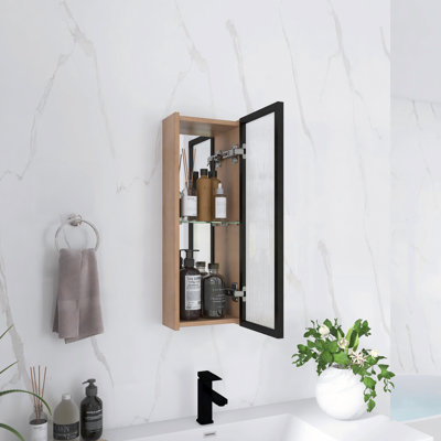 10 Inch Wall Mounted Bathroom Mirror Cabinet with Acrylic Door, Adjustable Glass Shelf