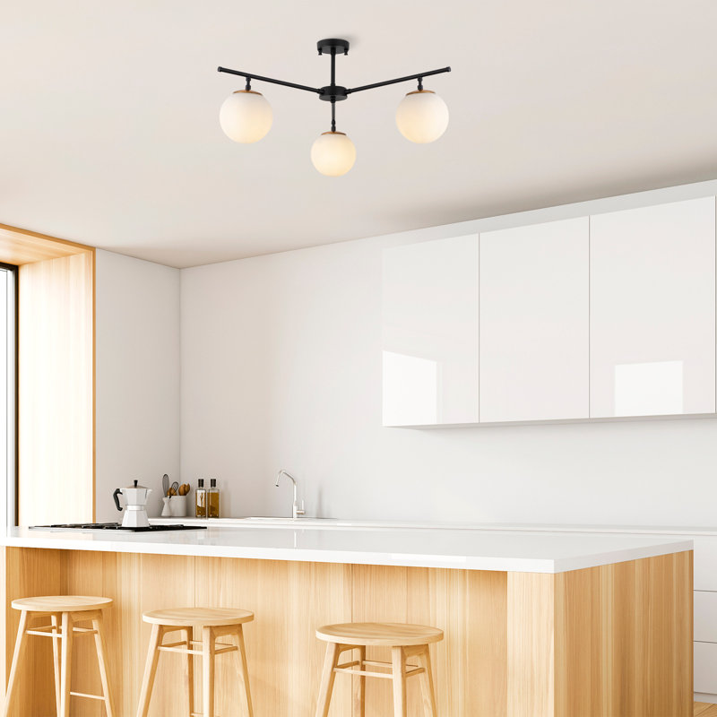 Lustre en forme de globe à 3 lumières pour îlot de cuisine, H 6 po x l 6 po x P 10,9 po, Noir