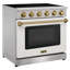 Plaque de cuisson électrique professionnelle de 36 po avec 5 éléments chauffants, capacité de 6 pi³ de la cuisinière Kostch, surface de cuisson en verre lisse blanc avec détails bronze-134796830