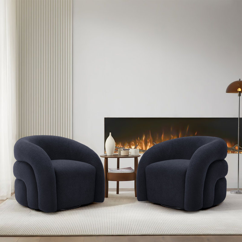 Aunna 83.6Cm Wide Swivel Barrel Chair, Navy Polyester
