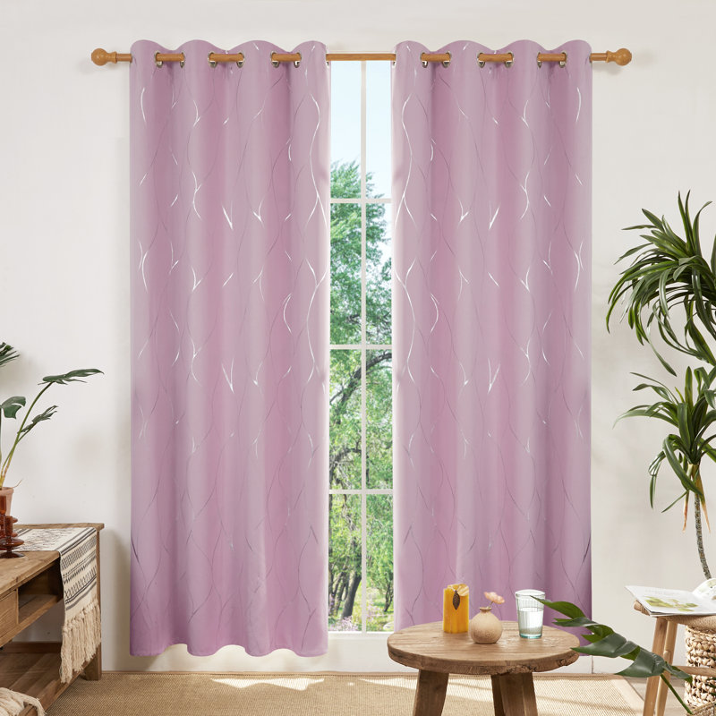 Seligman Wave Foil Printed Room Darkening Thermal Curtains, Width 168 x Drop 138 cm, Pink Lavender