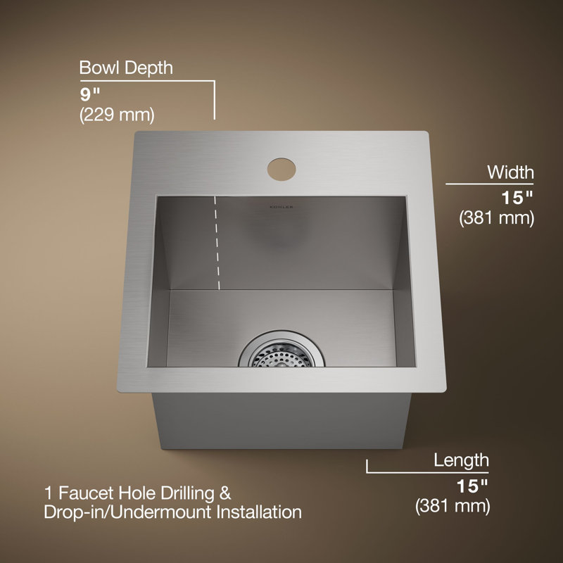Vault 15'' L x 15'' W Dual Mount Bar Sink, 1 Hole