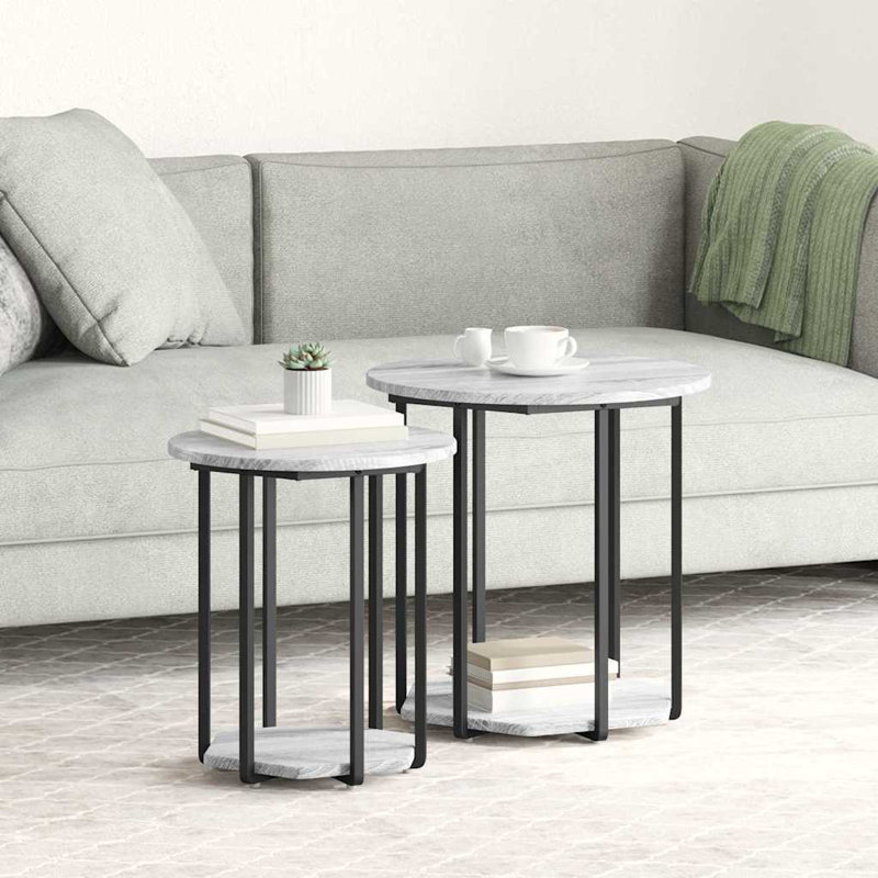  Side Table Set 2 Pcs Artisan Oak And Black 50 X 50 X 50.5 Cm, Grey Sonoma