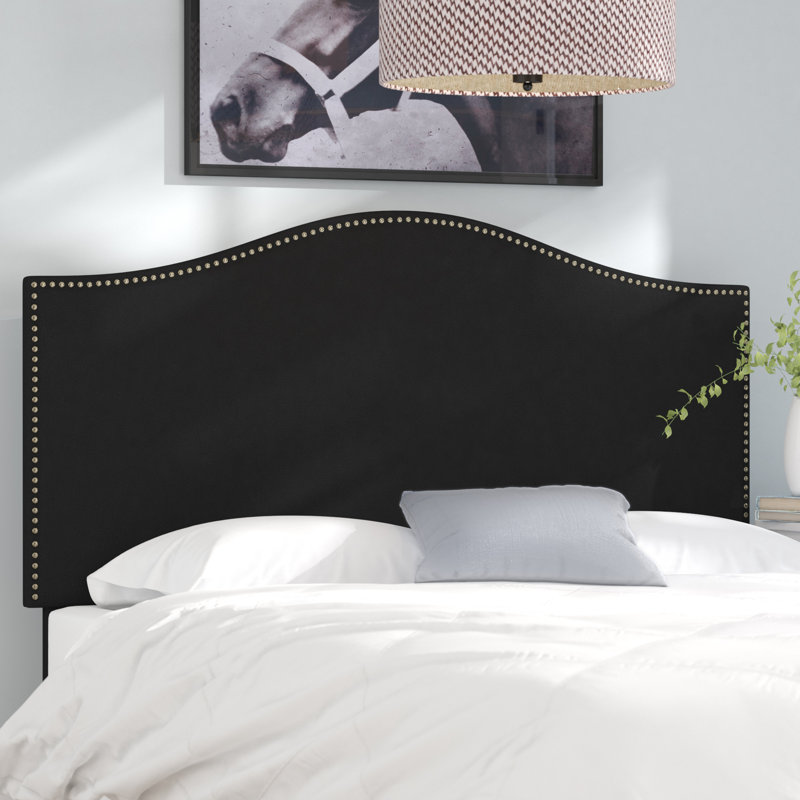 Tête de lit tapissier en velours Umaiza, Double, Velours performance noir classique