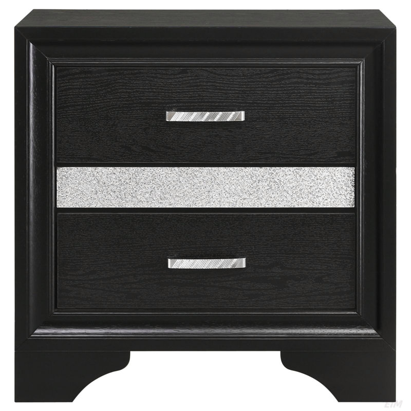 Table de chevet noire à 2 tiroirs avec plateau à bijoux caché, élégance et luxe
