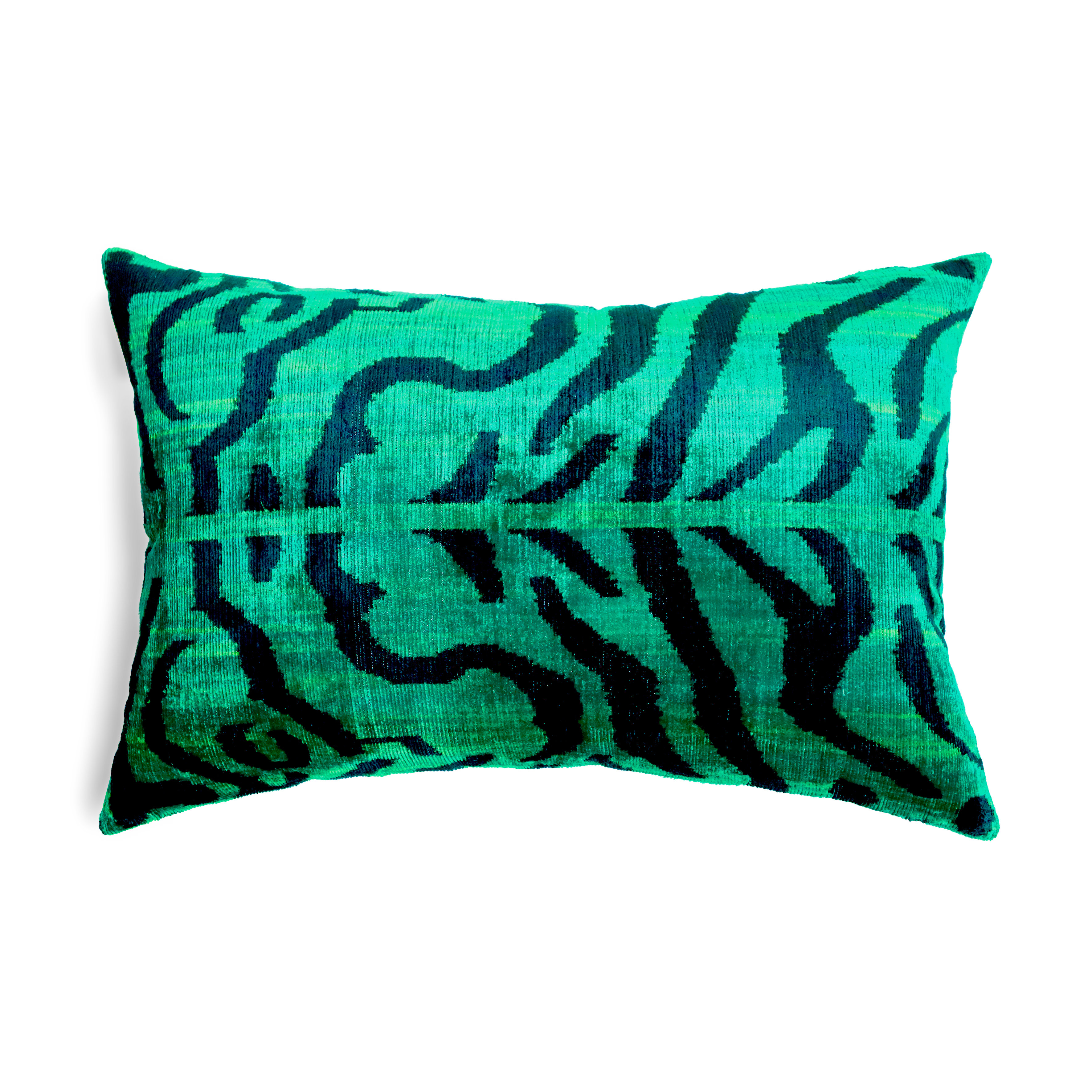 Canvello Handmade Geometric Velvet Throw Pillow - 16"x24" Luxury Decorative Silk Cushion With Down Feather Insert - Multicolor Modern Ikat Pattern For Couch, Sofa & Bedroom
