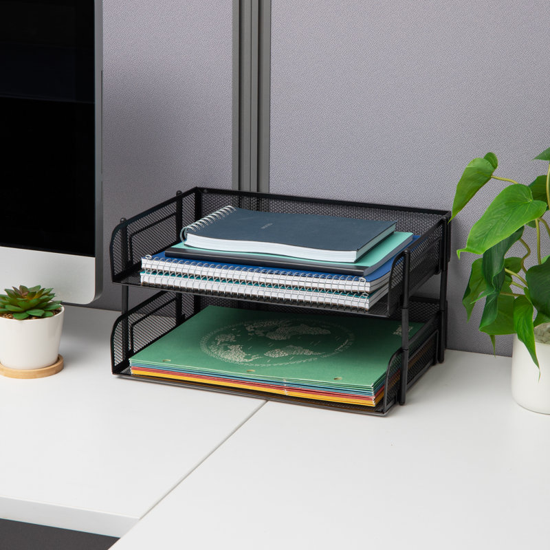 Mind Reader Stackable Paper Tray, Desktop Organizer, File Storage, Office, Metal Mesh, 13.5"L x 10"W x 7.25"H, 2 Pieces