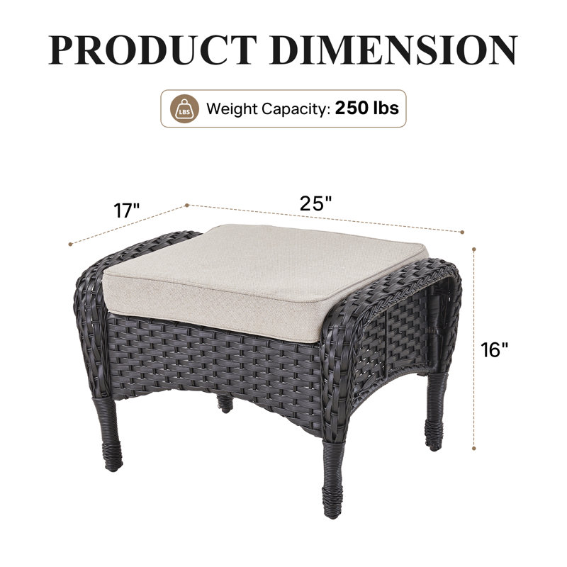 Repose-pieds d'extérieur en osier avec coussin Gaetanino, Beige, Noir