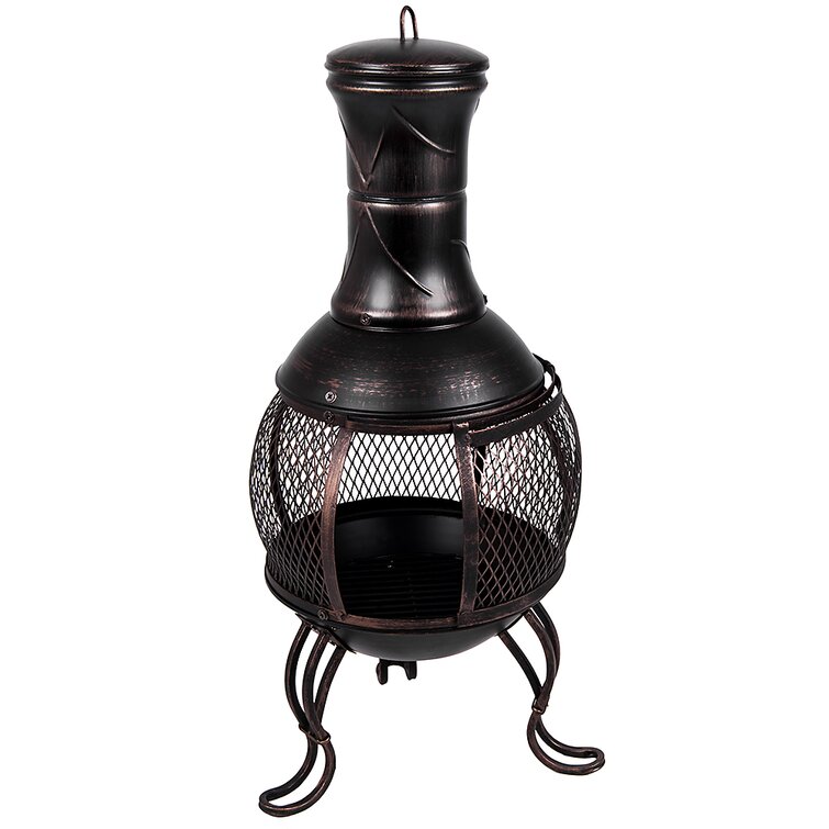 89cm Steel Outdoor Chiminea With Central Mesh Screen
