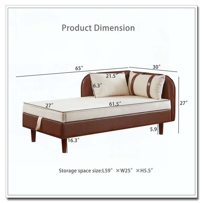 Méridienne de rangement 65 ", Brown+Beige