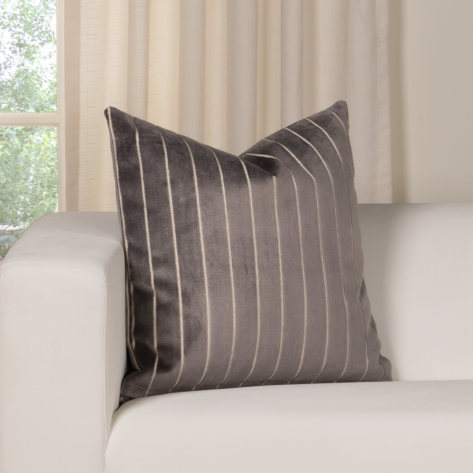 Maxton Striped Throw Pillow, Polyester, Gray, Square 20"