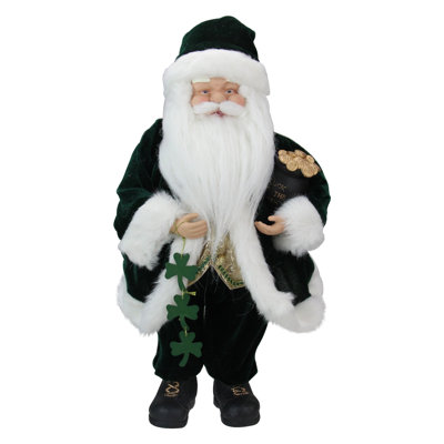18.5" Green and White Irish Santa Claus Holding Shamrocks Tabletop Figurine