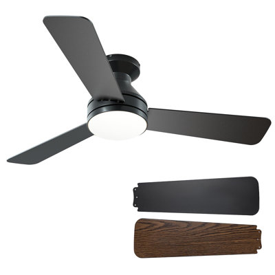 52 po Ventilateur de plafond encastré noir intérieur / extérieur à intensité variable avec lumière et télécommande, 6 vitesses DC réversible sans bruit