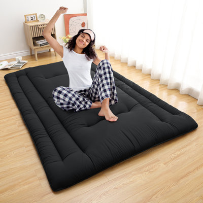 Matelas de sol japonais en mousse à haute densité Tatami - Coussin de lit futon pliable pour adultes et enfants, chambre d'amis, salon, dortoir, camping, véhicule récréatif - noir, complet