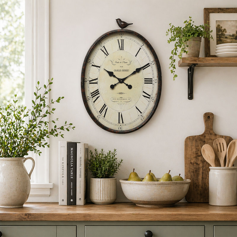 Scriber Oval Metal Wall Clock with Bird