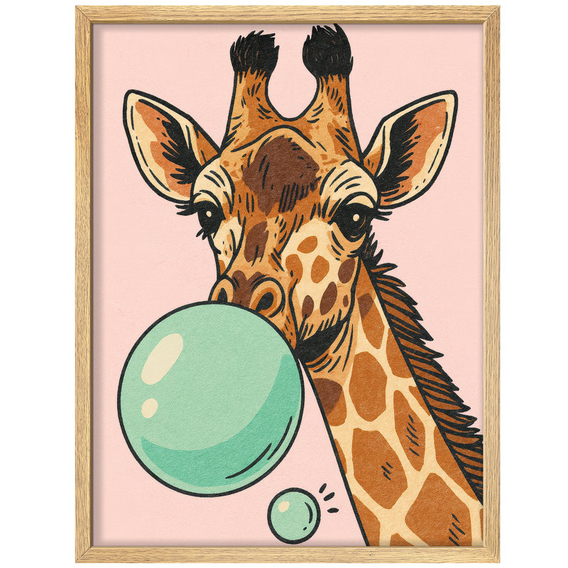 Art mural encadré Pop Art girafe, Naturel, H 14 po x l 11 po