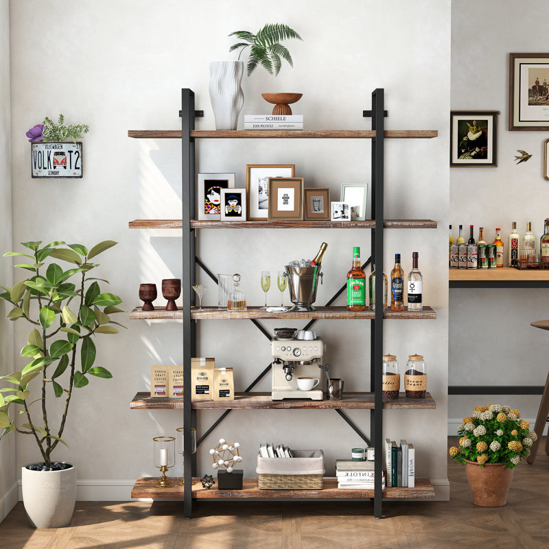 Bibliothèque vintage industrielle Nuttall pour le salon, le bureau, la cuisine, (5 tablettes) H 70 po x l 47 po x P 13 po