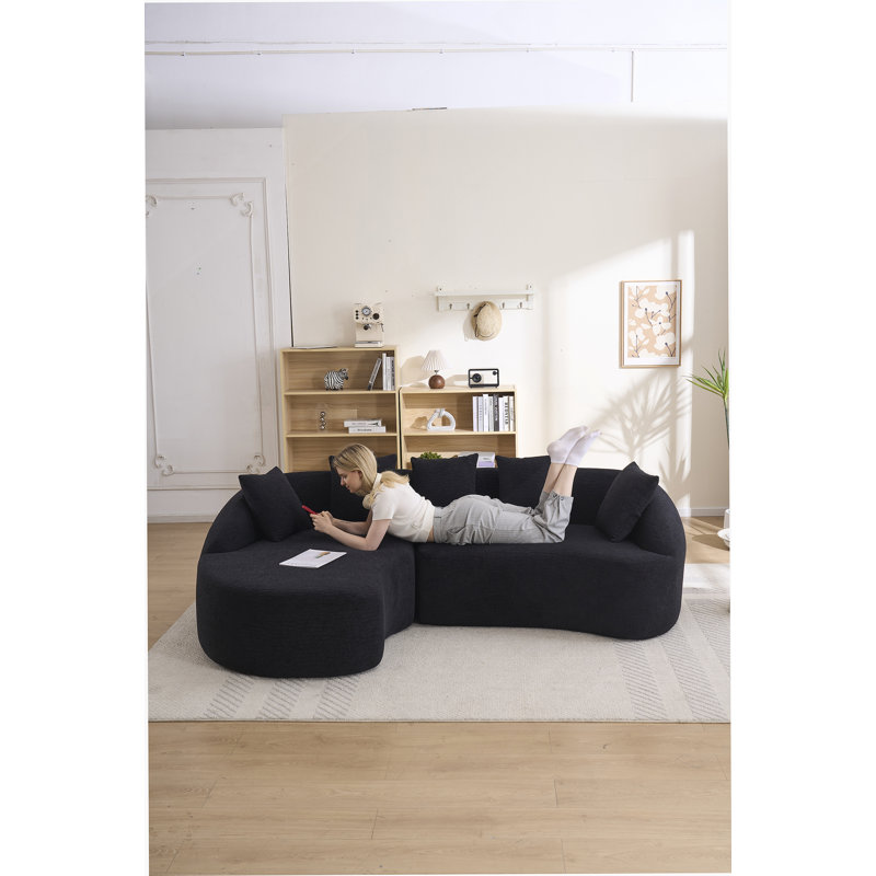 Boneless Compression L-Shape Sectional Sofa With Curved Chaise, High-Density Foam, Minimalist Design For Living Room And Bedroom
