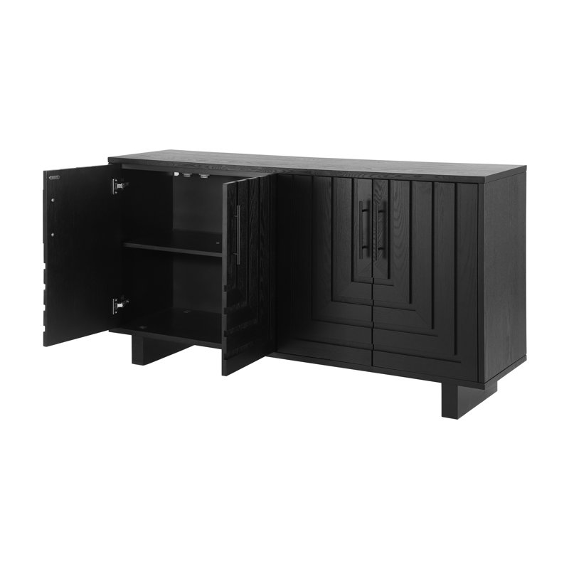 Buffet moderne avec 4 portes et console de rangement moderne de 59 po pour la salle à manger et le salon, Noir