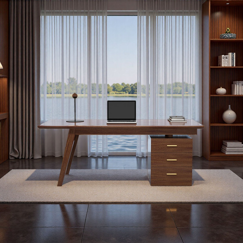 Bureau moderne en bois massif noyer, H 29,1 po x l 70,9 po x P 29,5 po