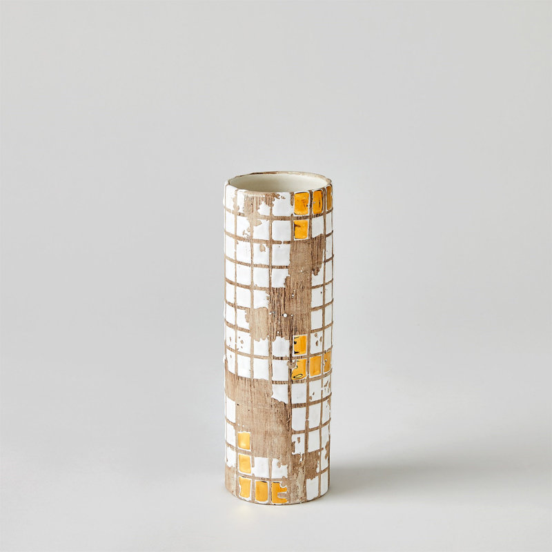 Golden Mosaic Vase-Med, 10" H x 3.25" W x 3.25" D
