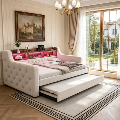 Upholstered Velvet Daybed with Trundle Bed