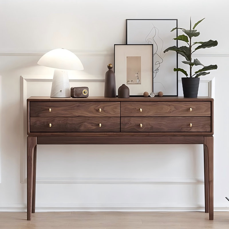 Mid-Century Modern Walnut Rectangular Storage Console Table, 35.43" H x 54.33" W x 13.78" D
