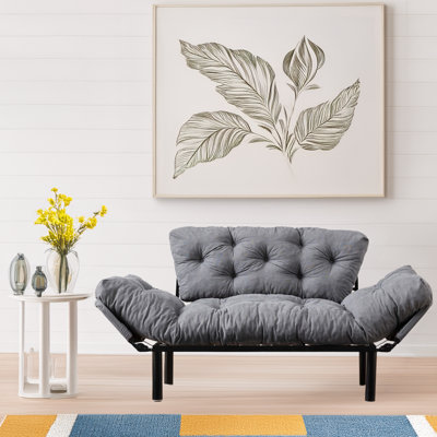Metal Frame 2-Seat Sleeper Sofa Microfibre Fabric