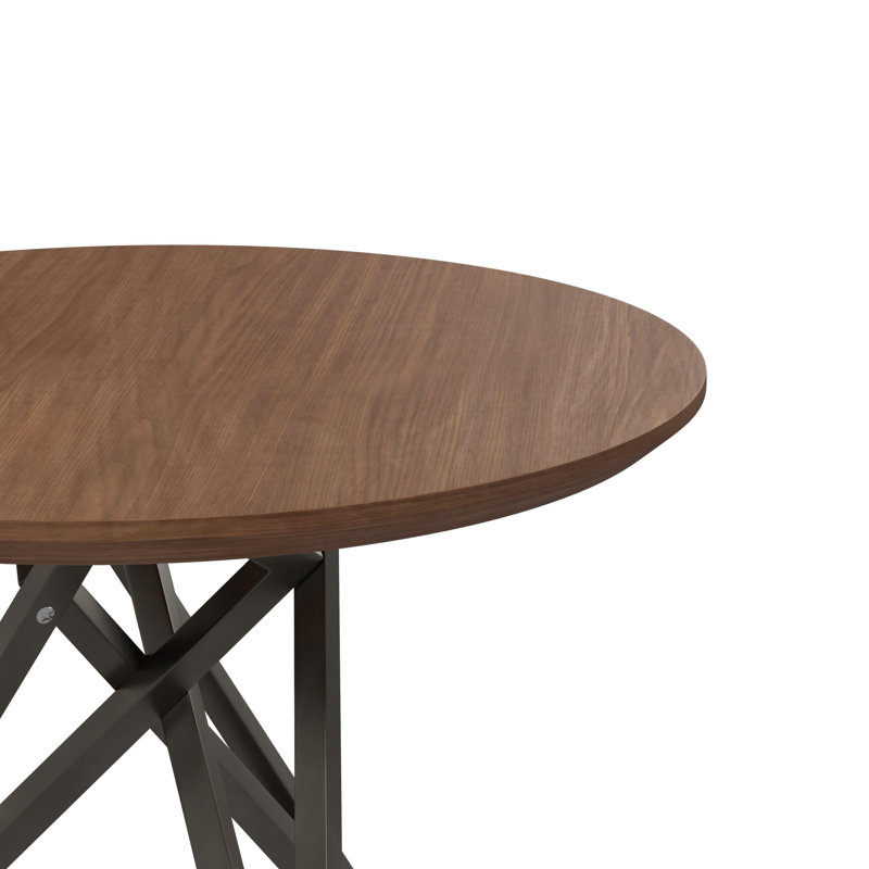 Kalley Round Metal Base Dining Table, Walnut
