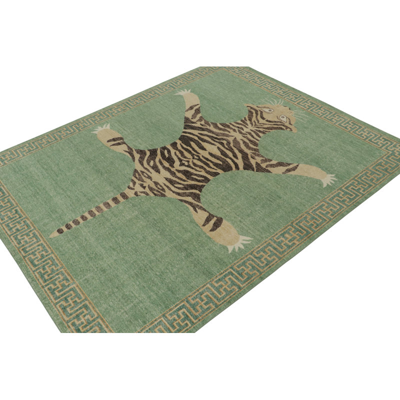 Distressed Homage Hand Knotted Wool Animal Print Area Rug, Rectangle 9' x 12'