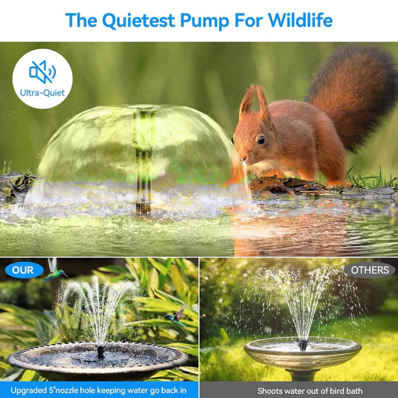 Pompe de fontaine solaire 6,5 W pour bain d'oiseaux avec protection contre la marche à sec et tubes de 5 pi