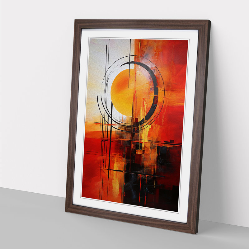 Sunrise Abstract - Single Picture Frame Print on Wood, 34cm H x 25cm W x 2cm D, Walnut