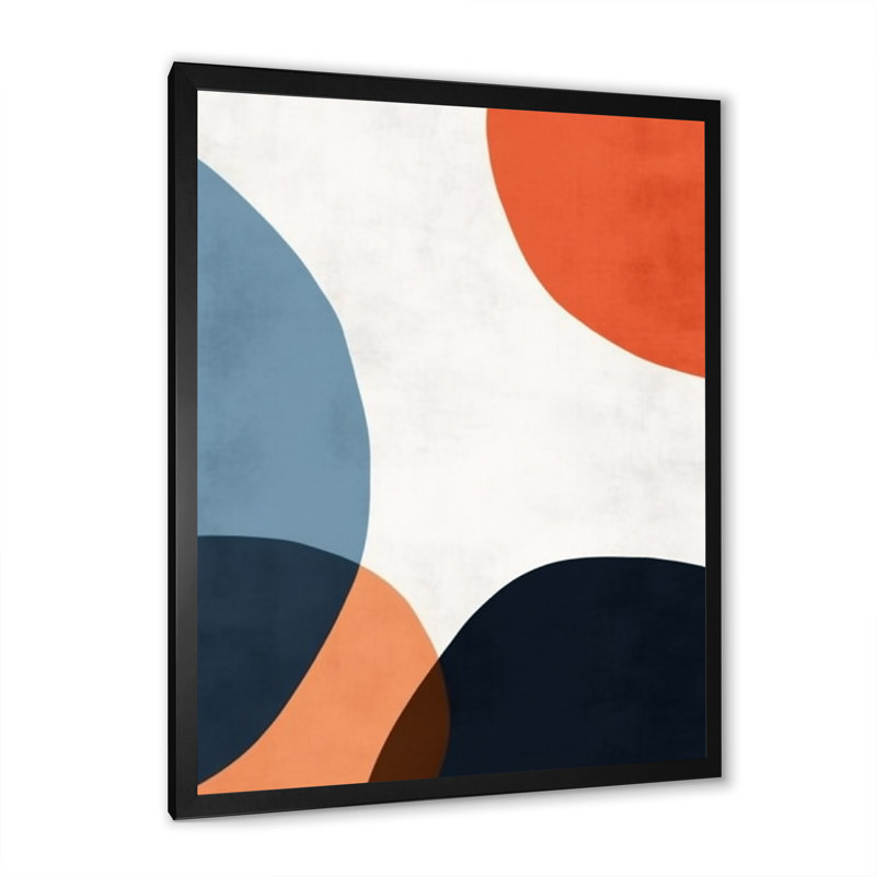 Blue And Orange Minimal Boho Pattern 2, Black Single Picture Framed, 32" H x 24" W x 1" D