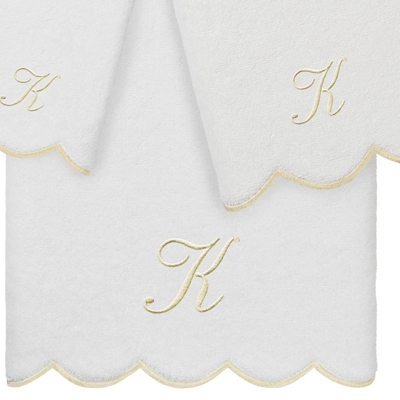  Ensemble de serviettes personnalisées 100% coton ADORNIA, K, Blanc / beige, Ensemble 3 serviettes de bain