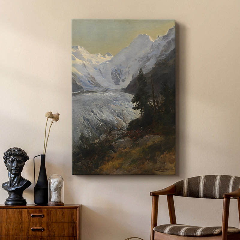«The Morteratsch Glacier with the Piz Bernina», toile tendue par Edward Theodore Compton, 18 x 27
