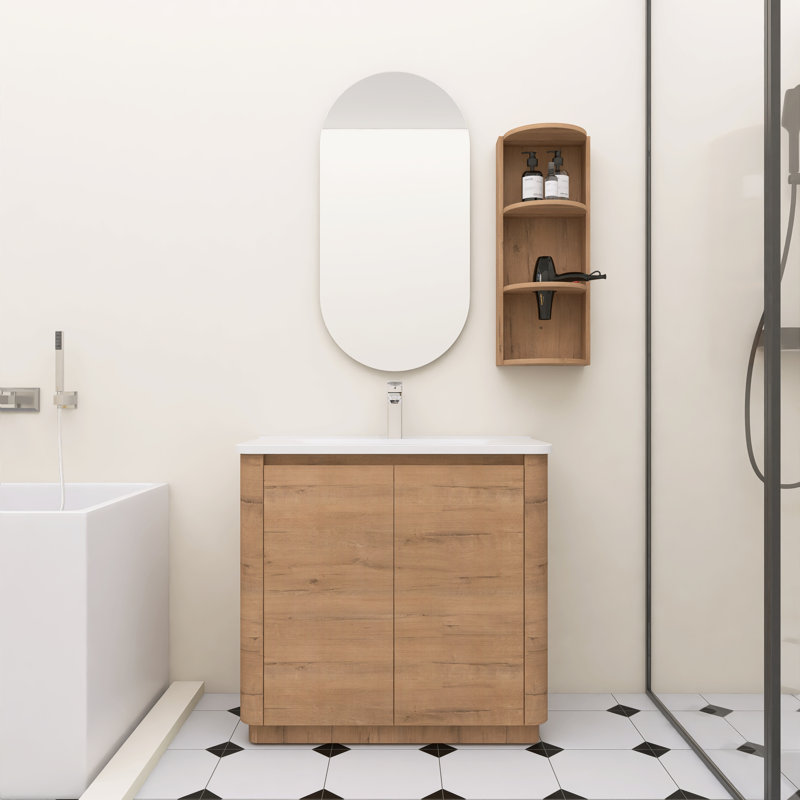 Meuble-lavabo autoportant 36/40 po avec lavabo en céramique et support de rangement, portes à fermeture douce, 36"