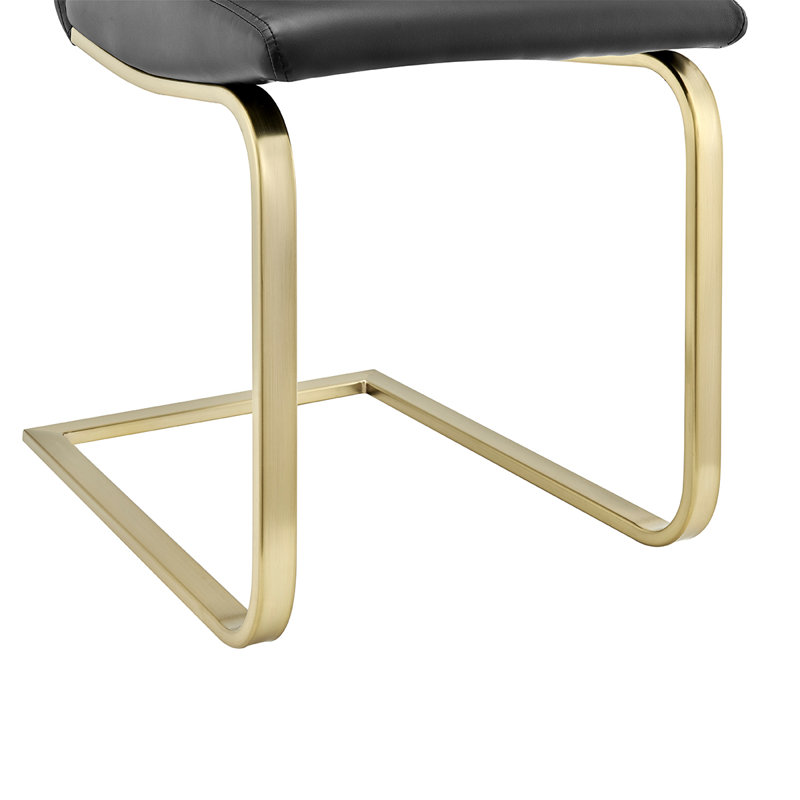Chaise d'appoint rembourrée Exylian, Similicuir noir, Doré