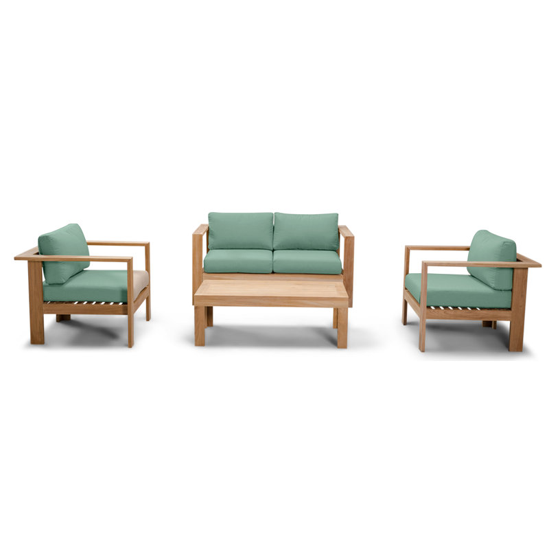 Ando 4 Piece Teak Sofa Seating Group with Sunbrella Cushions, 4Pcs: Table, Loveseat, 2 Chairs