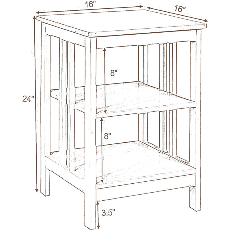 3-Tier Wooden End Table with Side Bars, White