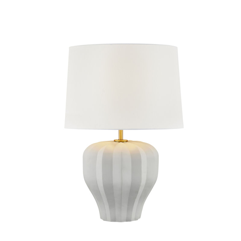 Allison 30" Ceramic Table Lamp with Fabric Shade, White/Gray