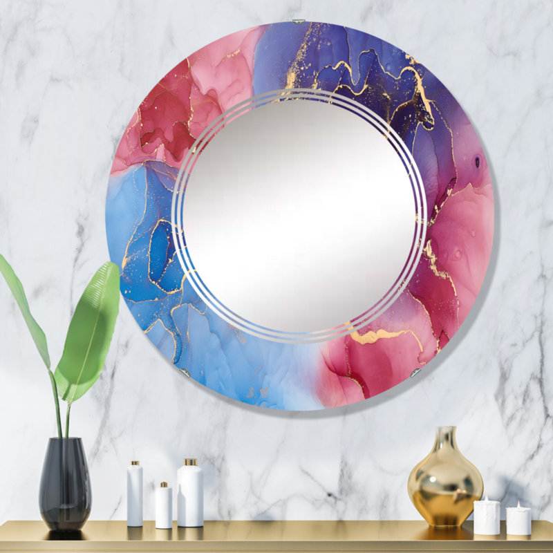 Mauve et bleu, art abstrait fluide de luxe V - miroir mural moderne, 32 po x 32 po