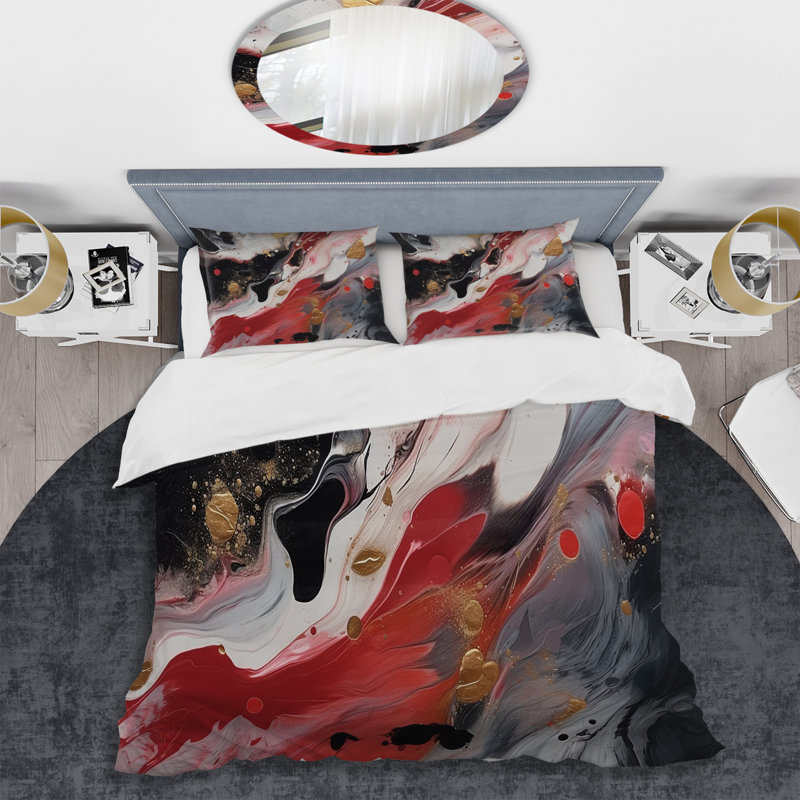 Ensemble de housse de couette en microfibre / polyester Red and Black Marble Whispers III