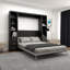 Lit escamotable noir pleine grandeur avec tablettes de rangement et lit mural multifonctionnel pliable pour les petits espaces