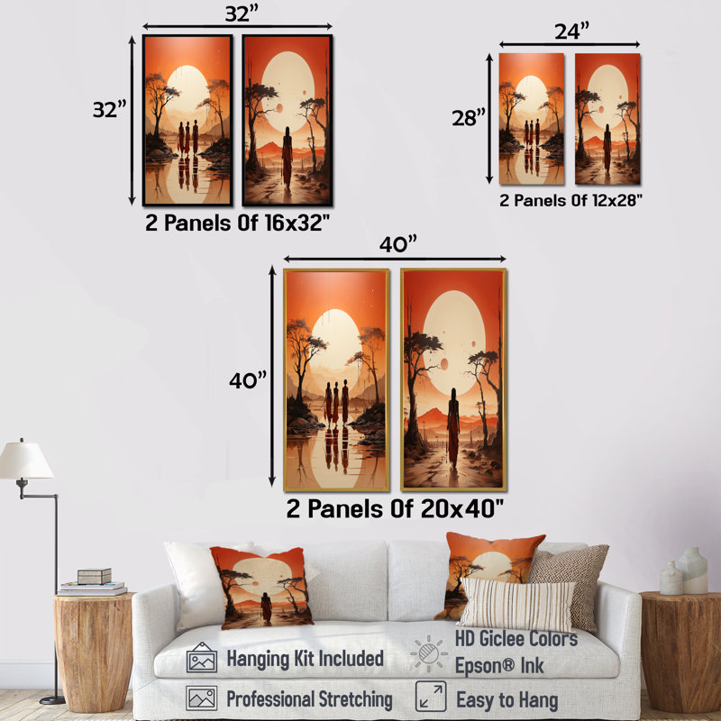 Tribu africaine, ensemble de 2 toiles d'art himba, H 28 po x l 25 po, Toile tendue