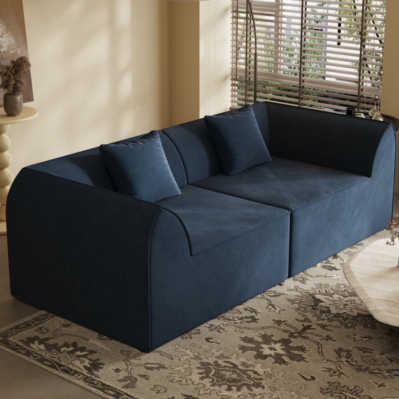 Canapé-lit compressé en mousse à mémoire de forme avec coussin rectangulaire 2 places pour chambre à coucher, chambre d'amis, dortoir bleu