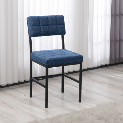 Modern Navy Blue Chair, 100% Metal Frame, 100% Linen Fabric, 15.7 x 32.3 x 15.7 inches | Easy-Clean, 22 DNS Foam, 330 lbs Capacity | Stylish & Durable Design for Home or Office