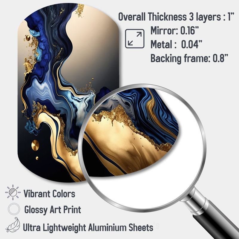 «Sonda Abstract Marble Geode Blue I», encre liquide asymétrique, impression sur métal, H 22 po x l 10 po x P 1 po
